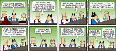 Creative Thinking – Dilbert on Comparing Apples, Oranges and Anything Else