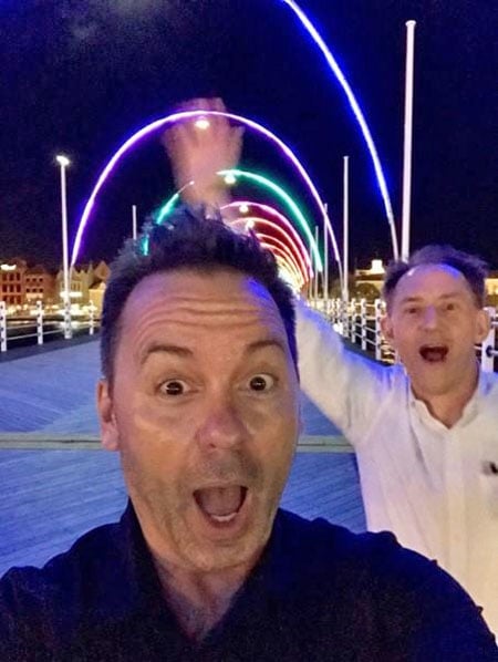 Alex and Mike on the Queen Emma Bridge in Curaçao